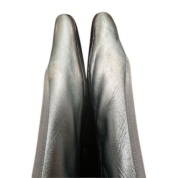 Saint Laurent Metallic Blue Leather Bow Ballet Flats Size 391/2 US 9 - Picture 7 of 13